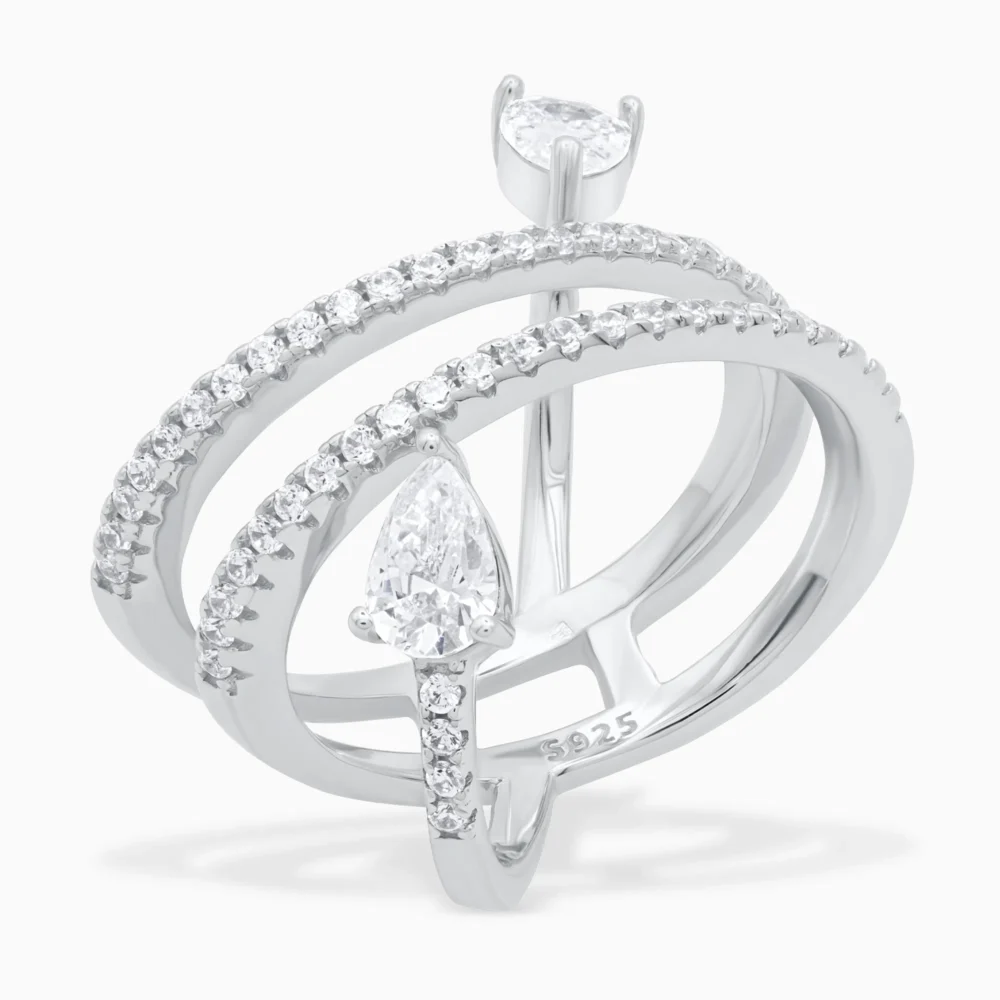 Inel din argint Inner Glow decorat cu pietre cubic zirconia, vedere laterală