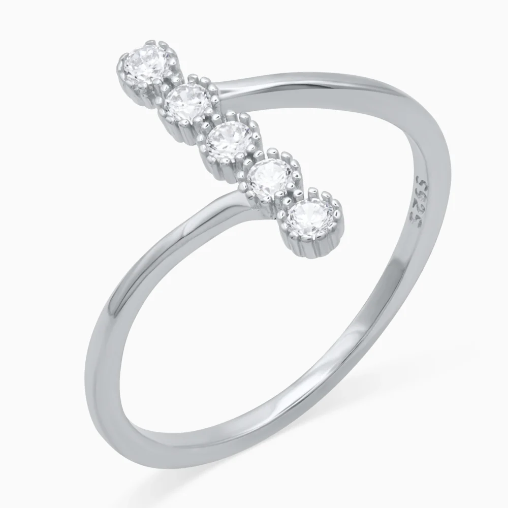 Inel din argint Line of Light decorat cu pietre cubic zirconia, vedere laterală