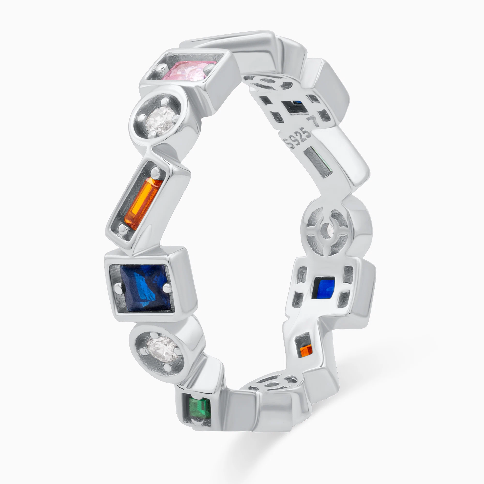 Inel-argint-pietre-cubic-zirconia-Square-Spectrum-vedere-unghi Inel din argint Square Spectrum decorat cu pietre cubic zirconia, vedere unghi