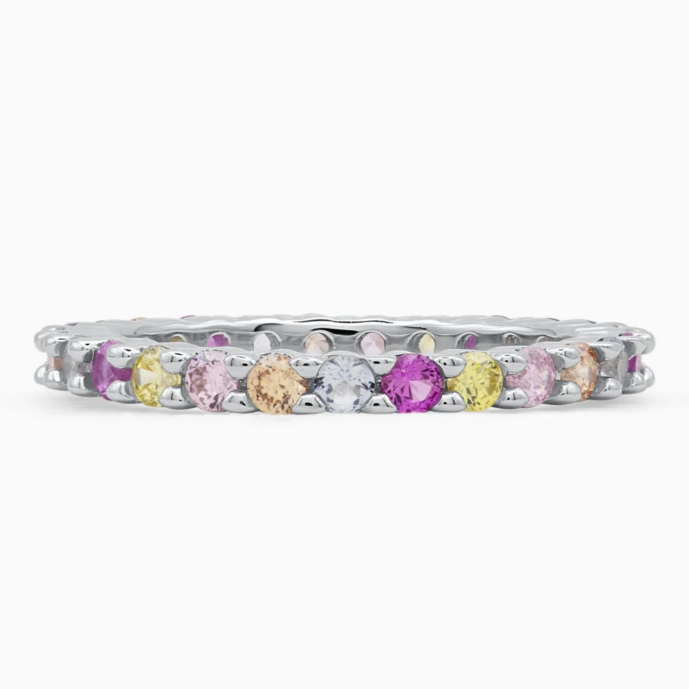 Inel din argint Rainbow Glow cu pietre cubic zirconia colorate, detaliu pietre