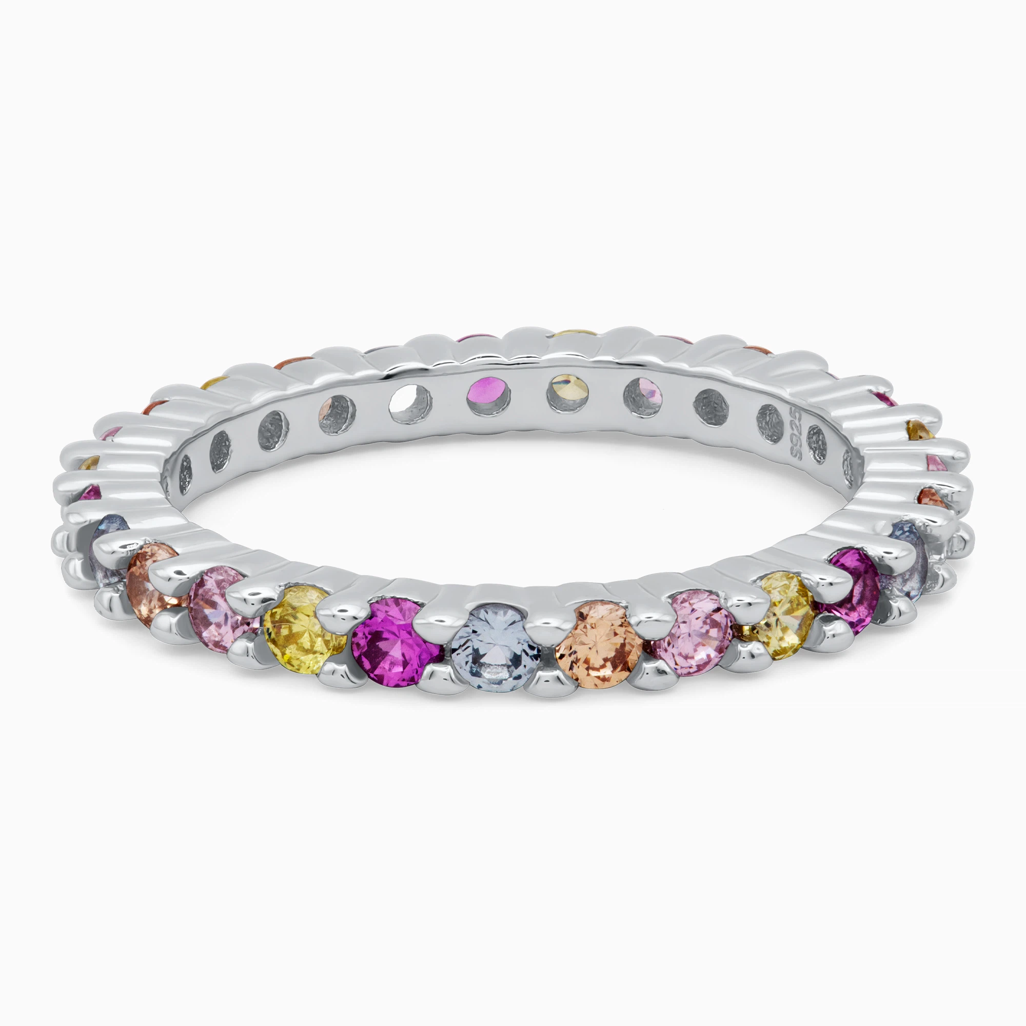 Inel-argint-pietre-cubic-zirconia-colorate-Rainbow-Glow-vedere-frontala Inel din argint Rainbow Glow cu pietre cubic zirconia colorate, vedere frontală
