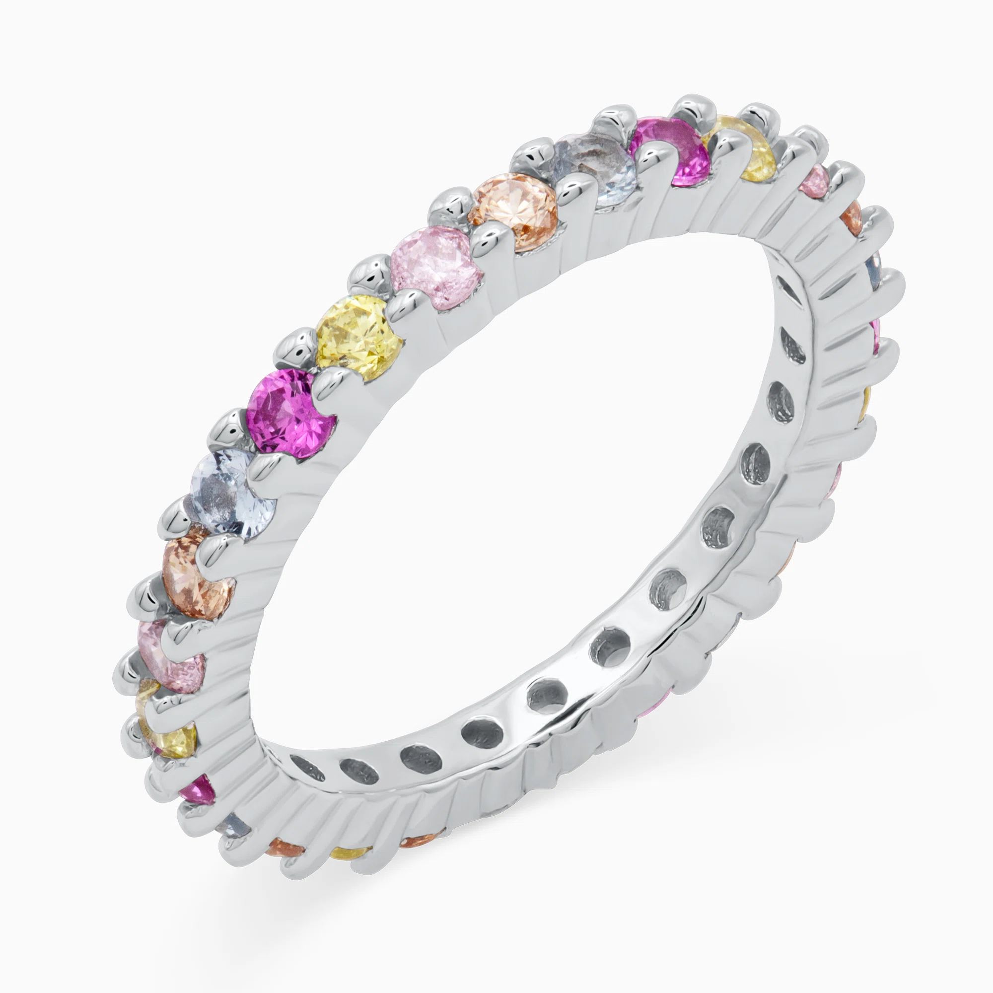 Inel-argint-pietre-cubic-zirconia-colorate-Rainbow-Glow-vedere-laterala Inel din argint Rainbow Glow cu pietre cubic zirconia colorate, vedere laterată