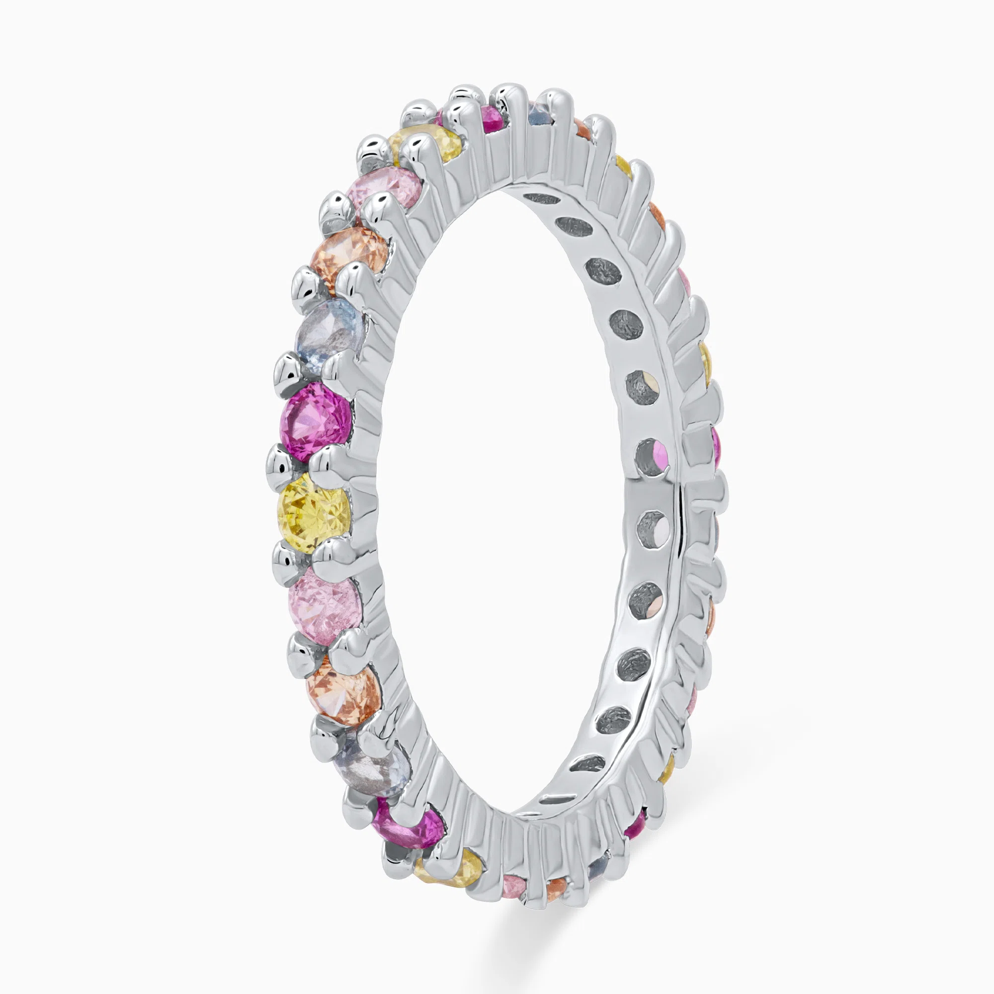 Inel-argint-pietre-cubic-zirconia-colorate-Rainbow-Glow-vedere-unghi Inel din argint Rainbow Glow cu pietre cubic zirconia colorate, vedere unghi