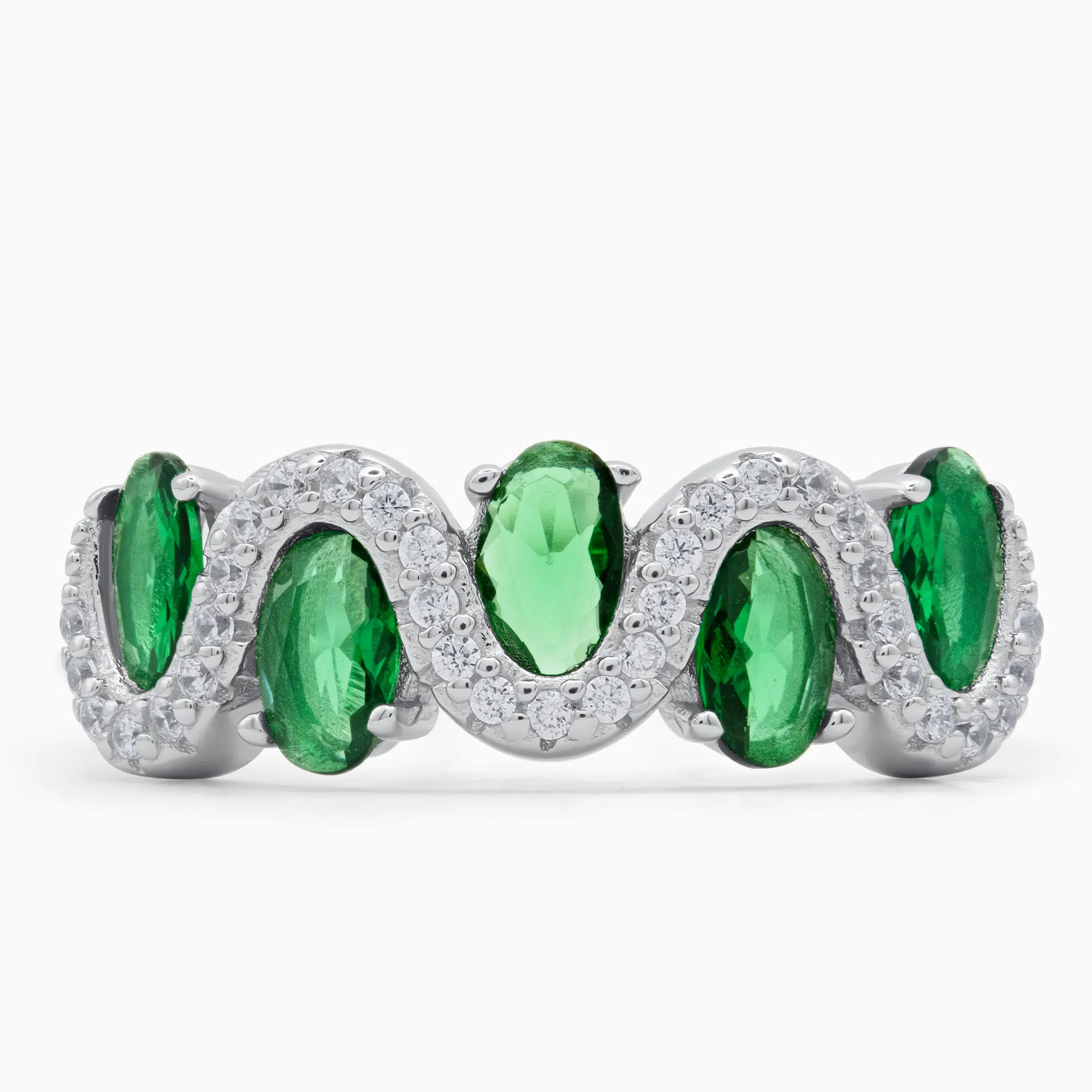Inel-argint-pietre-verzi-Green-Harmony-detaliu-pietre Inel din argint Green Harmony decorat cu pietre cubic zirconia verzi, detaliu pietre