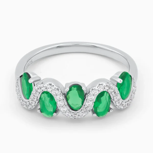 Inel din argint Green Harmony decorat cu pietre cubic zirconia verzi, vedere frontală