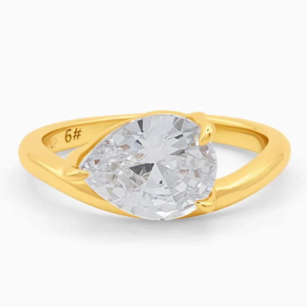 Inel din argint placat cu aur Éclat piatră cubic zirconia, vedere frontală