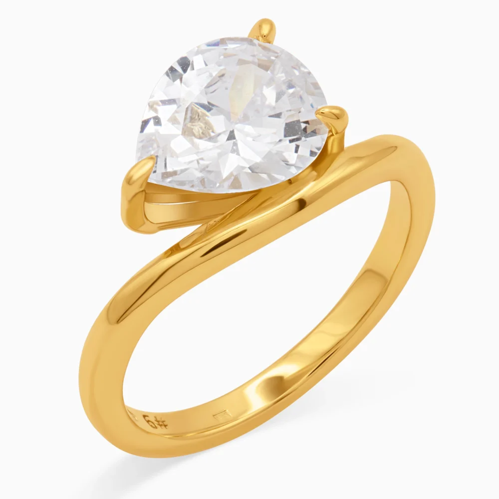 Inel din argint placat cu aur Éclat piatră cubic zirconia, vedere laterală