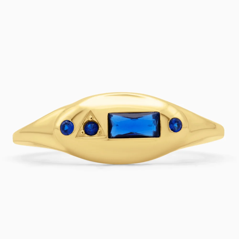Inel argint placat aur pietre albastre Royal Blue Touch detaliu pietre