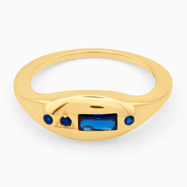 Inel argint placat aur pietre albastre Royal Blue Touch vedere frontala