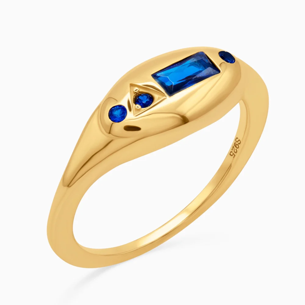 Inel argint placat aur pietre albastre Royal Blue Touch vedere laterala