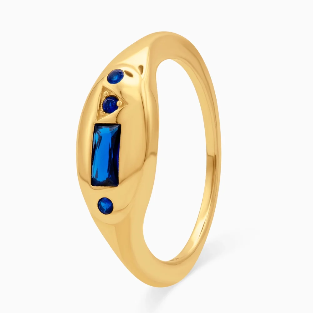 Inel argint placat aur pietre albastre Royal Blue Touch vedere unghi