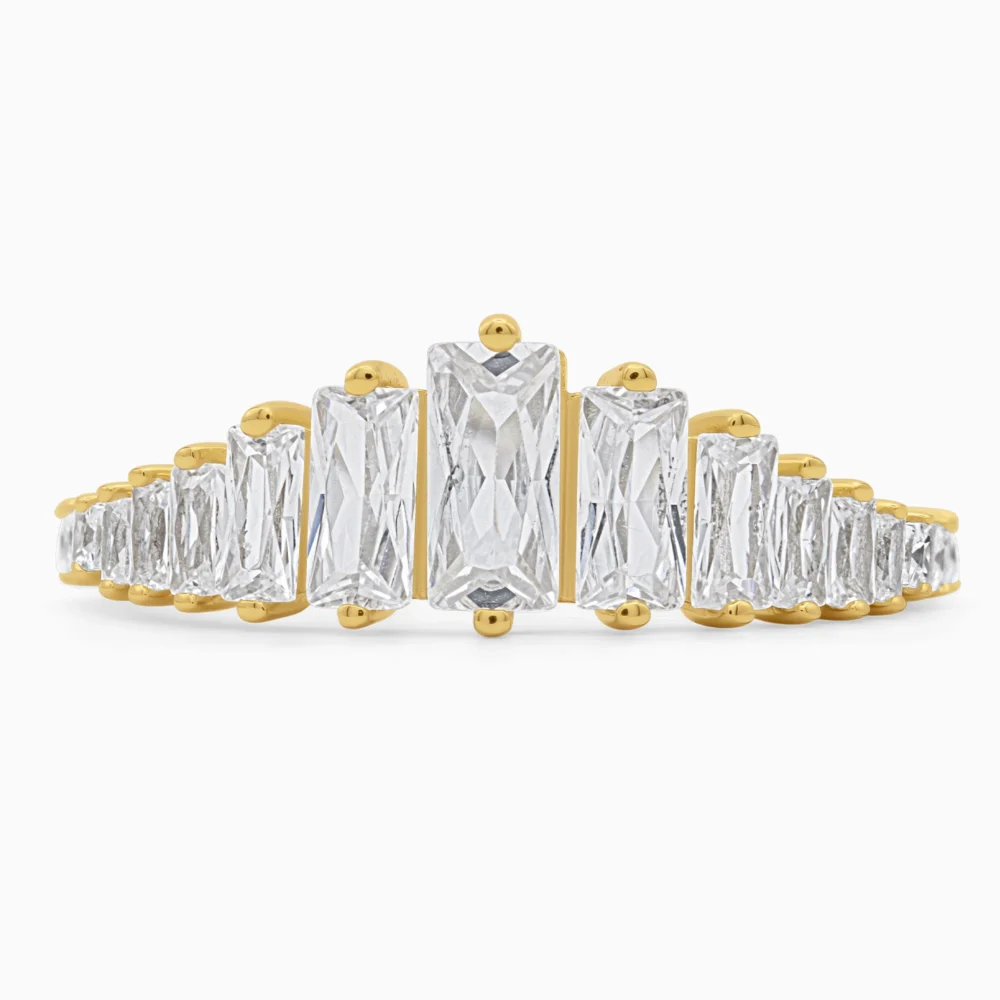 Inel argint placat aur pietre cubic zirconia aurora gold detaliu pietre