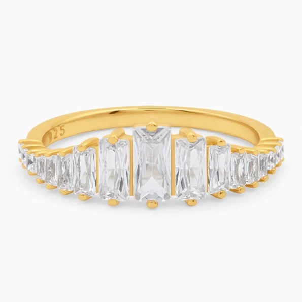 Inel argint placat aur pietre cubic zirconia aurora gold vedere frontala