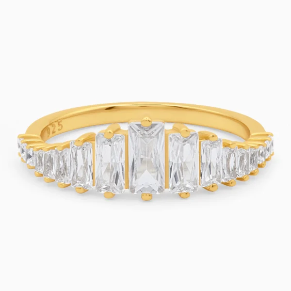 Inel argint placat aur pietre cubic zirconia aurora gold vedere frontala