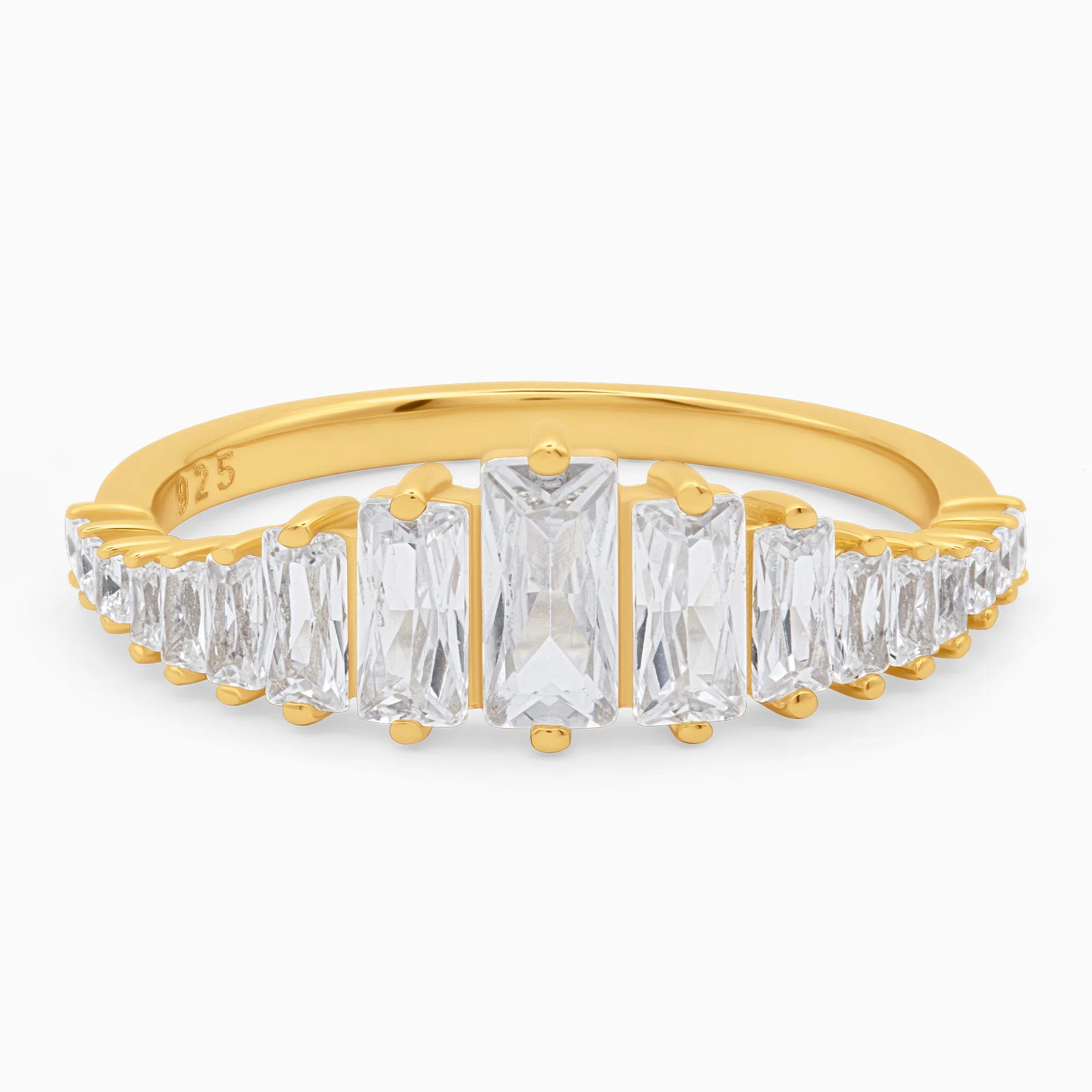 Inel argint placat aur pietre cubic zirconia aurora gold vedere frontala Inel argint placat aur pietre cubic zirconia aurora gold vedere frontala