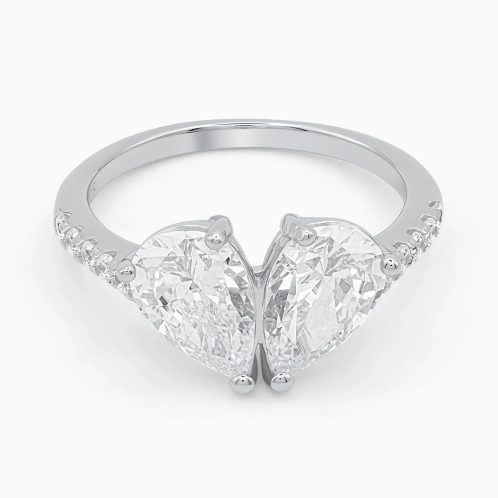 Inel You and Me din argint 925 decorat cu pietre cubic zirconia, vedere frontală