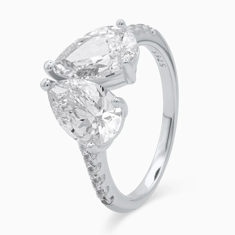 Inel You and Me din argint 925 decorat cu pietre cubic zirconia, vedere unghi