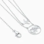 colier argint pandantiv avion harta cubic zirconia travel spirit vedere frontala
