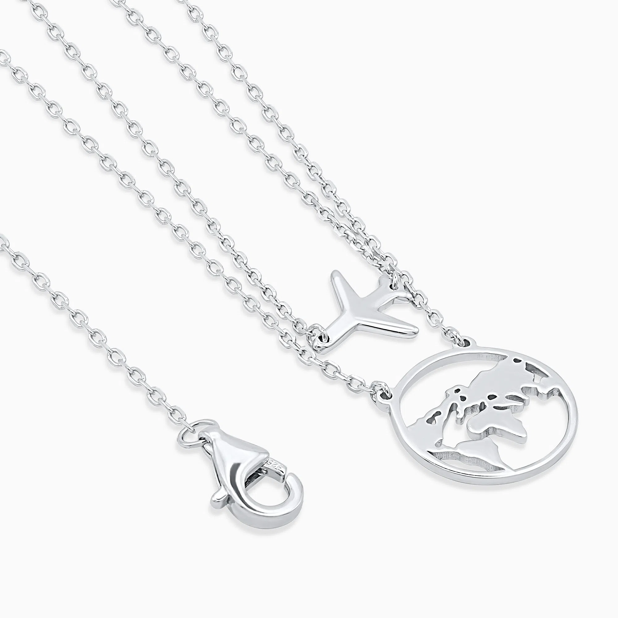 colier argint pandantiv avion harta cubic zirconia travel spirit detaliu inchidere colier argint pandantiv avion harta cubic zirconia travel spirit detaliu inchidere