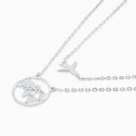 colier argint pandantiv avion harta cubic zirconia travel spirit vedere frontala