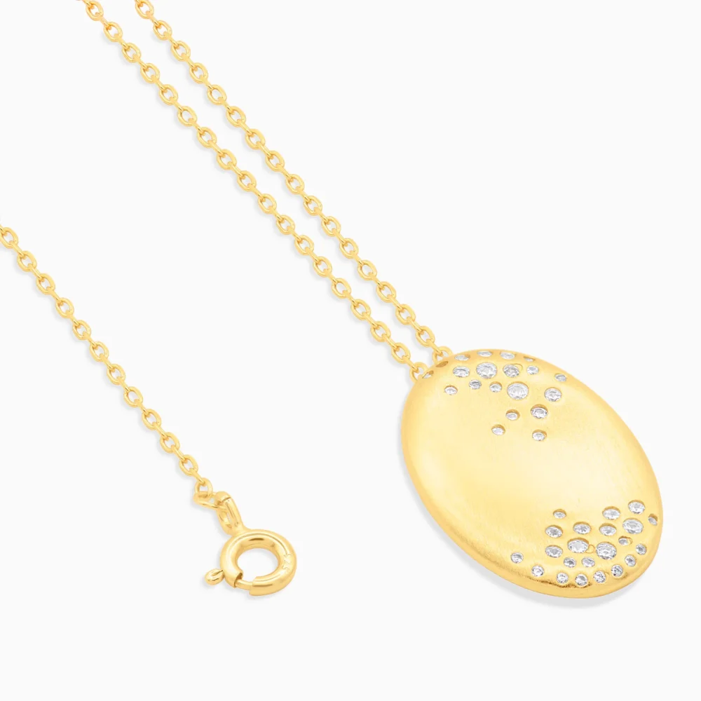 colier argint placat aur cubic zirconia solaris detaliu inchidere