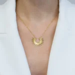 colier argint placat aur cubic zirconia soleil vedere frontala