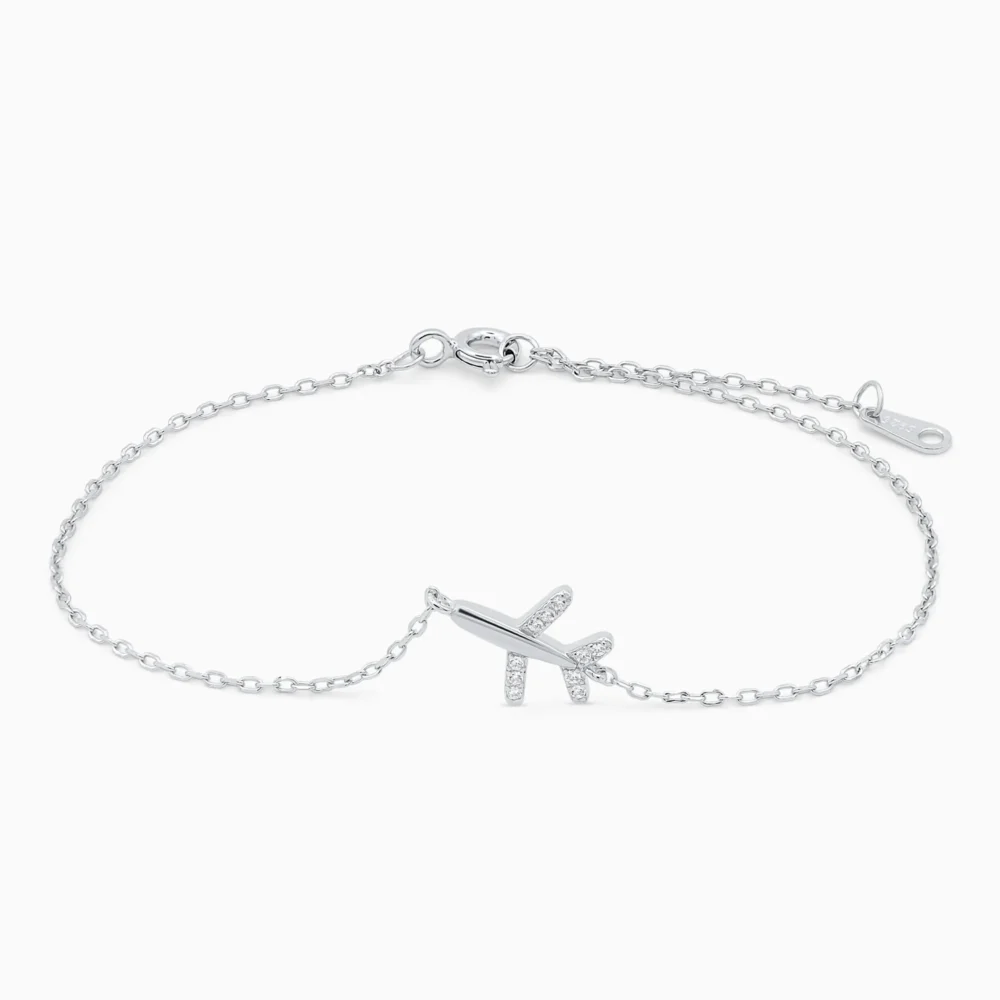 Brățară delicată din argint cu charm avion – Travel Spirit
