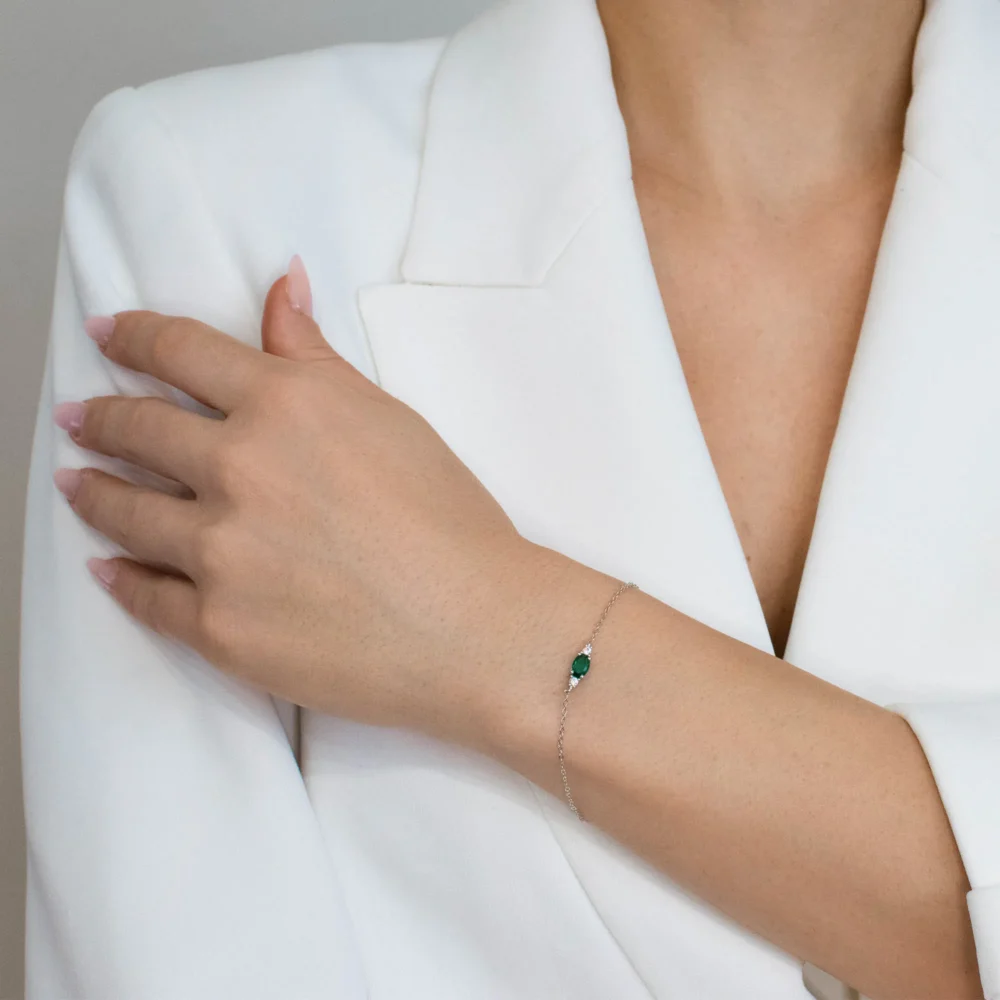 Brățară din argint cu piatră cubic zirconia verde – Green Whisper