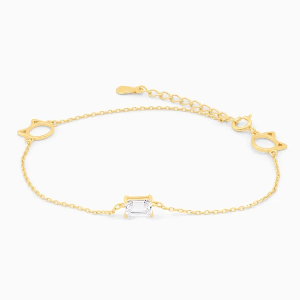 Bratara argint placata aur charm pisica golden cat charm