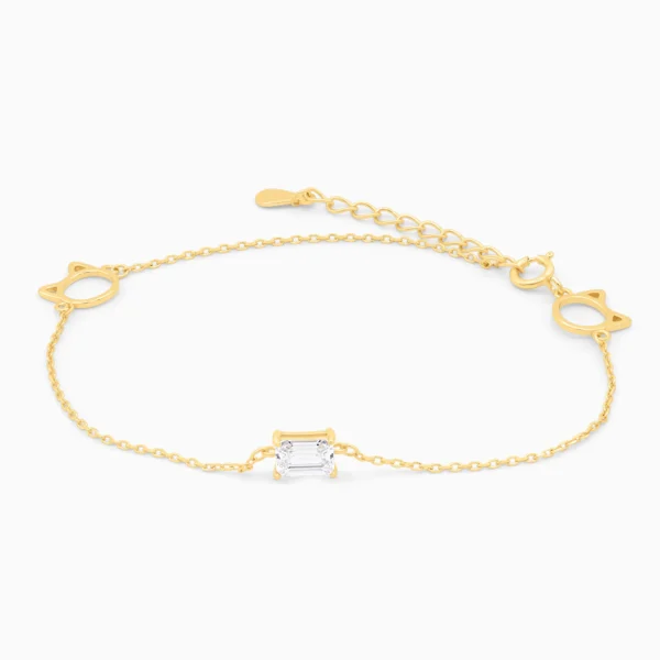 Bratara argint placata aur charm pisica golden cat charm