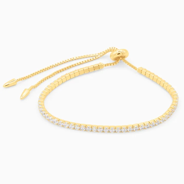 Bratara tennis argint placata aur golden tennis line vedere frontala