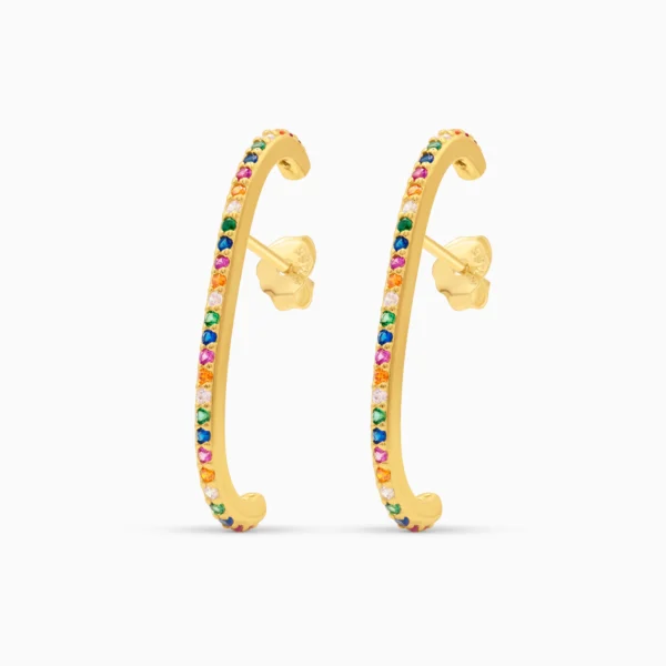 Cercei arcuiti argint placat aur pietre zirconia multicolore Rainbow Curve