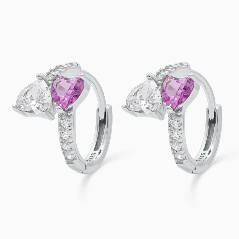 Cercei din argint cu inimioare și cubic zirconia roz – Love Spark