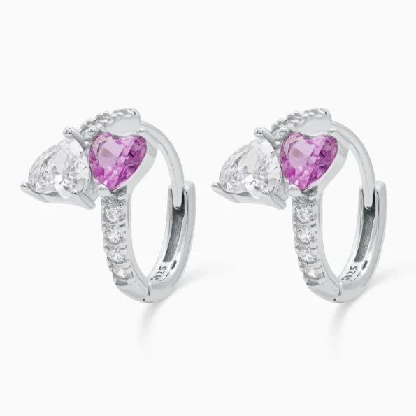 Cercei argint inimioare pietre zirconia roz love spark