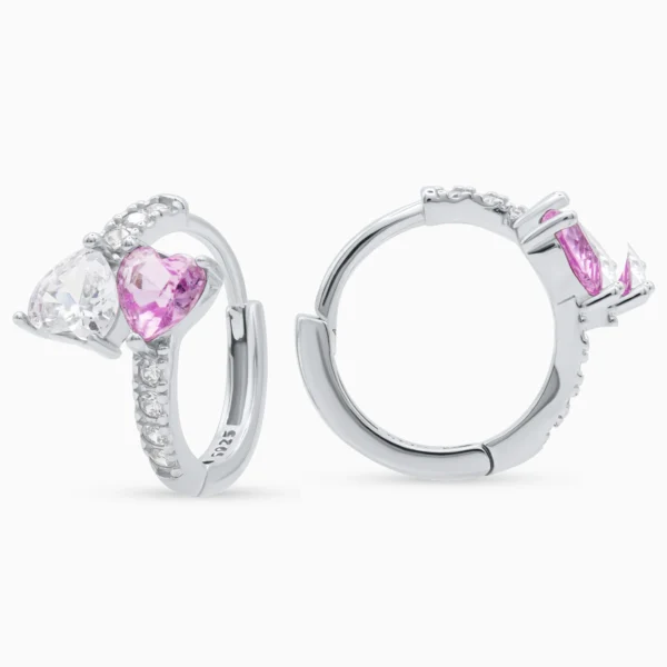 Cercei argint inimioare pietre zirconia roz love spark vedere laterala