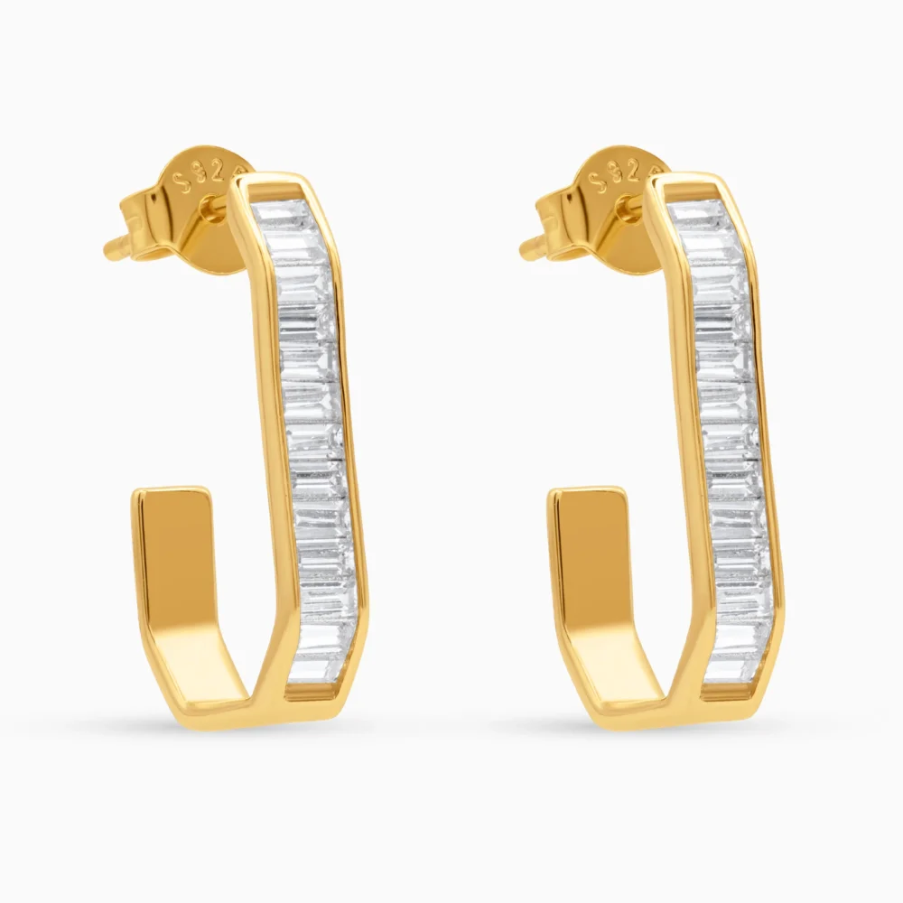 Cercei argint placat aur Structured Shine vedere laterala
