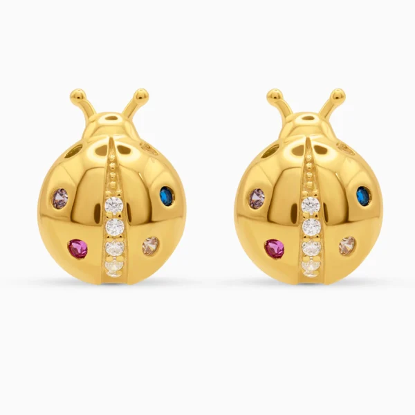 Cercei buburuza argint placat aur pietre zirconia colorate Lucky Ladybug