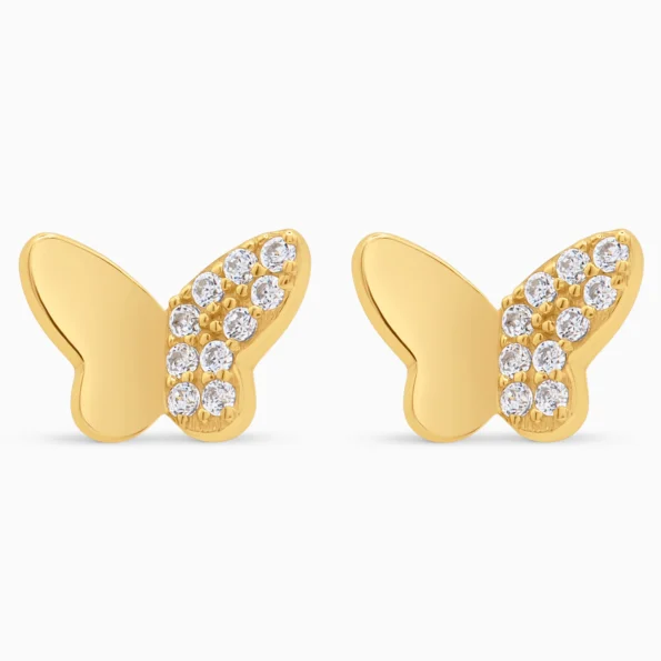 Cercei fluture argint placat aur pietre zirconia Golden Butterfly