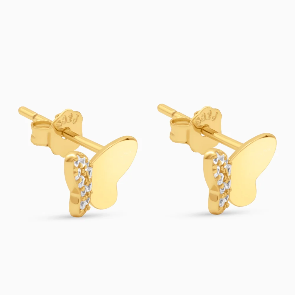 Cercei fluture argint placat aur pietre zirconia Golden Butterfly vedere laterala