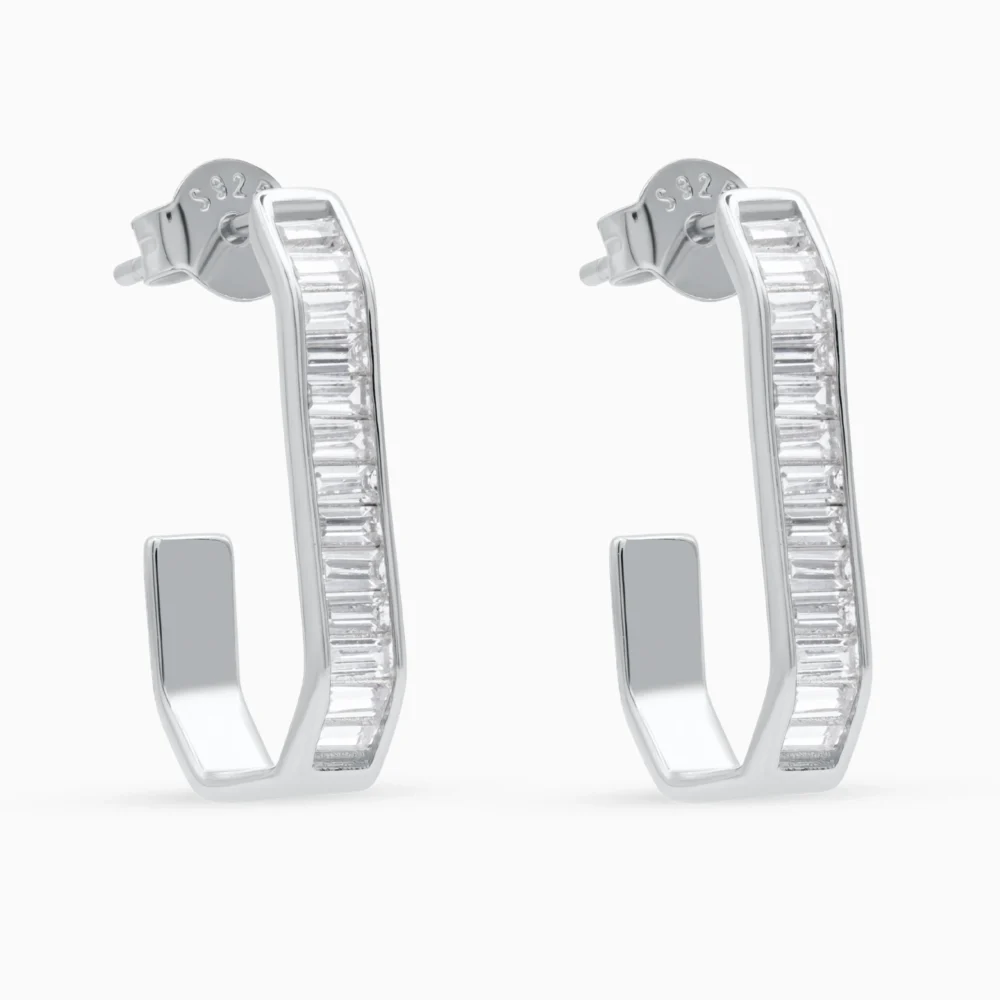 Cercei geometrici argint placat aur Structured Shine vedere laterala