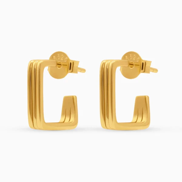 Cercei geometrici argint placat aur golden lines