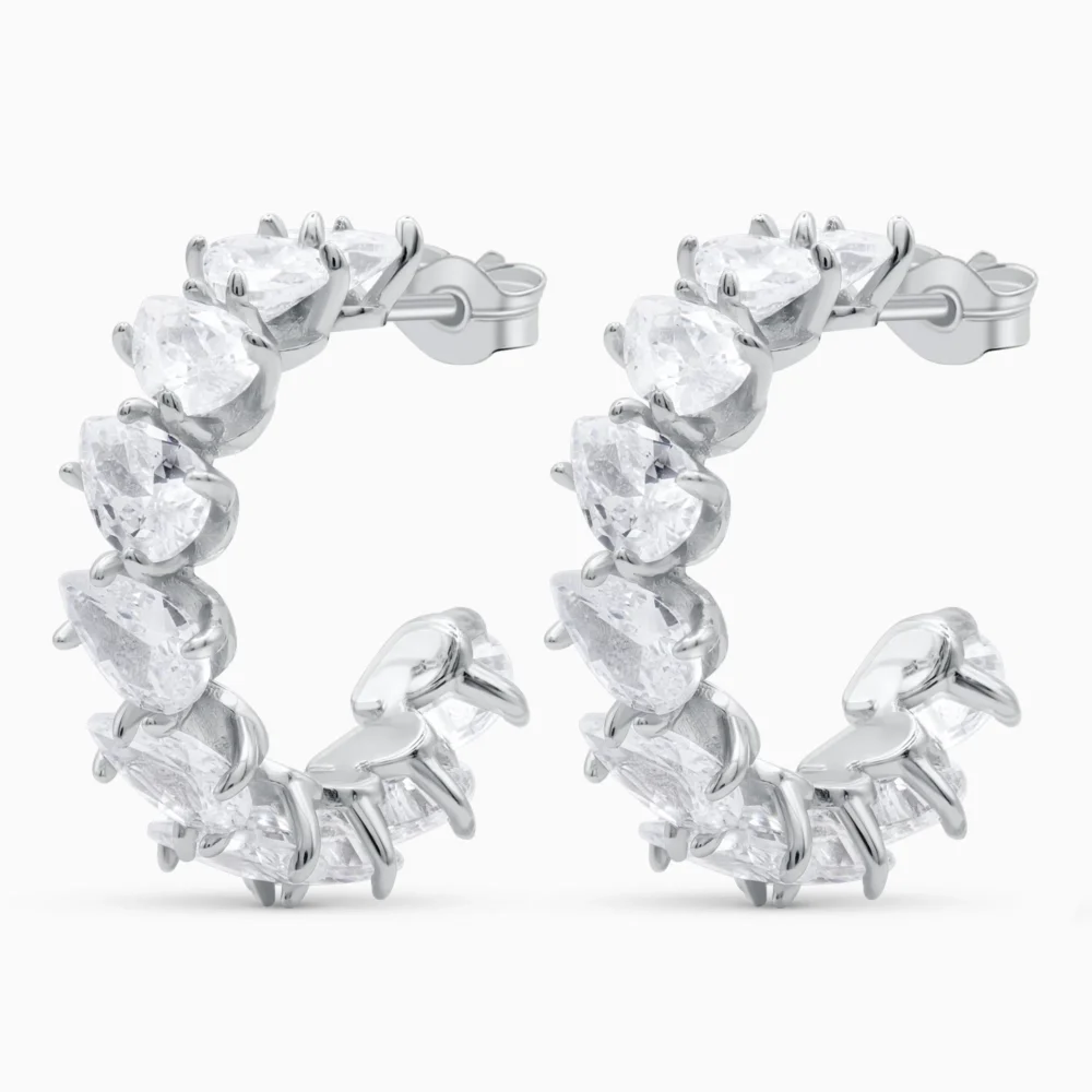 Cercei tip half hoop din argint cu zirconia strălucitoare - Crystal Arc