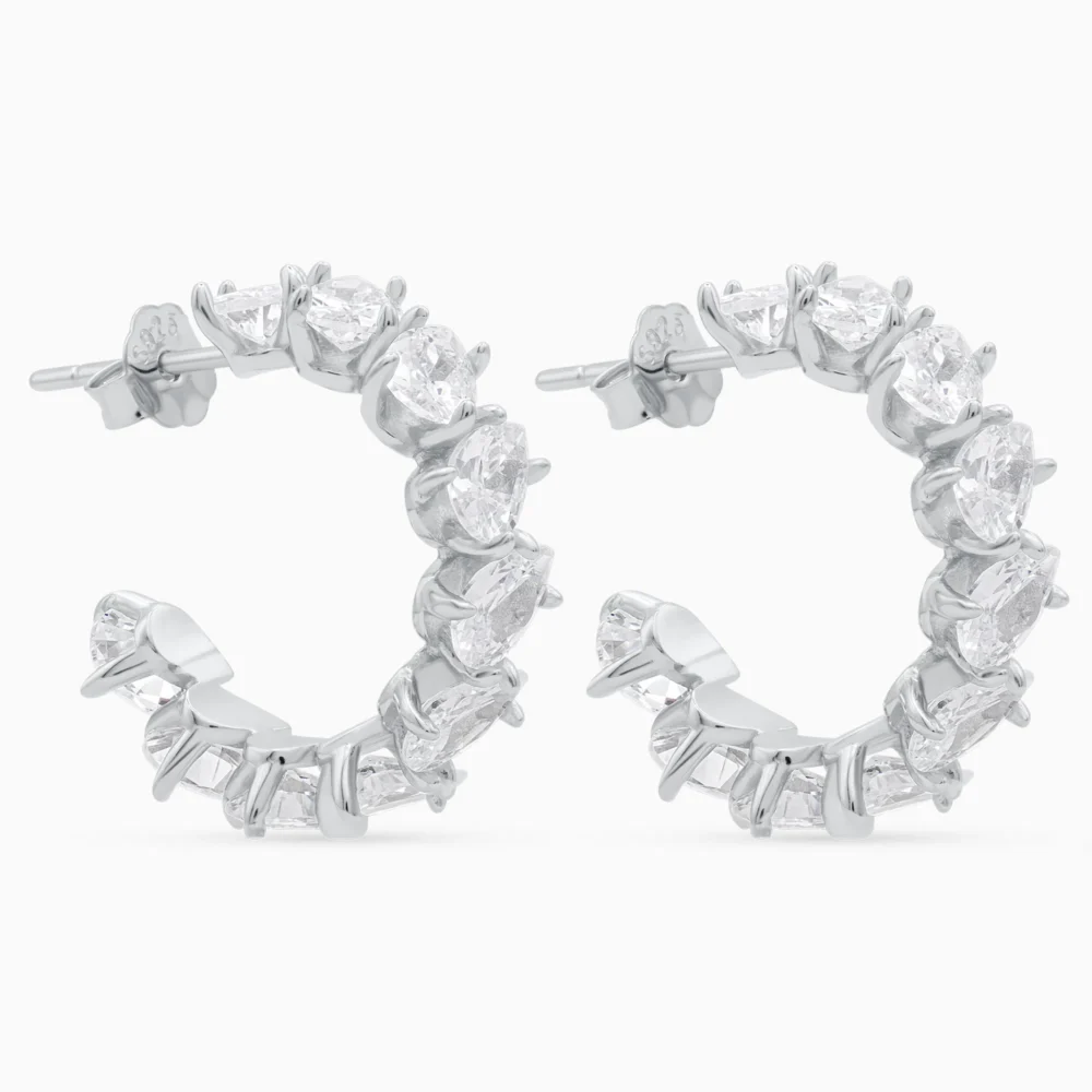 Cercei half hoop argint zirconia Crystal Arc vedere laterala