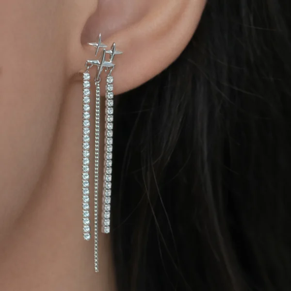 Cercei lungi argint lanturi pietre Night Rhythm cadru apropiat