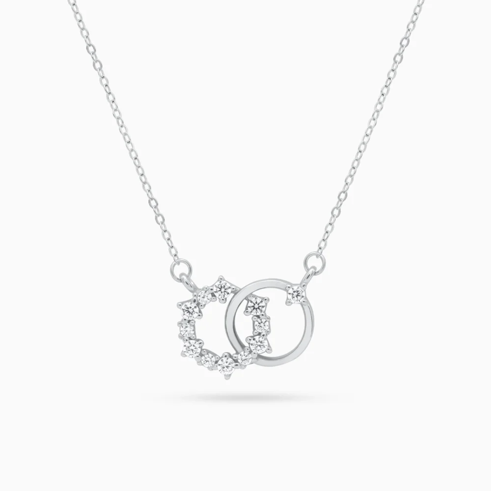 Colier argint cercuri minimaliste zirconia pure connection vedere frontala
