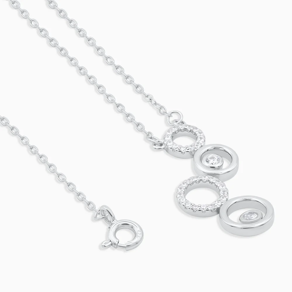 Colier argint cercuri suprapuse zirconia infinite circles detaliu inchidere