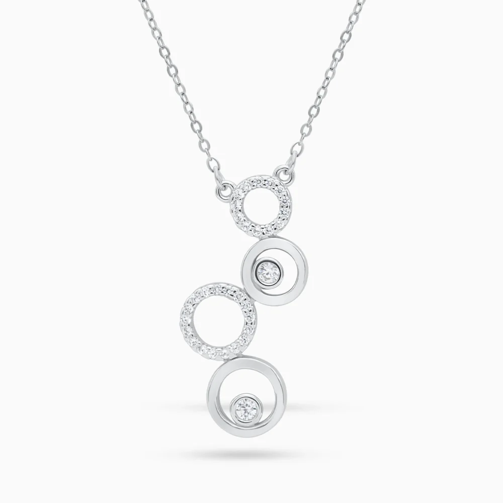 Colier argint cercuri suprapuse zirconia infinite circles vedere frontala