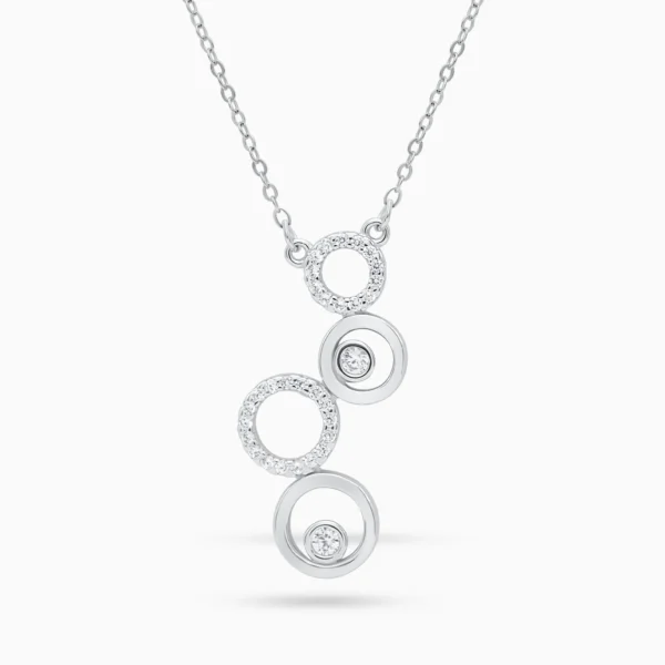 Colier argint cercuri suprapuse zirconia infinite circles vedere frontala