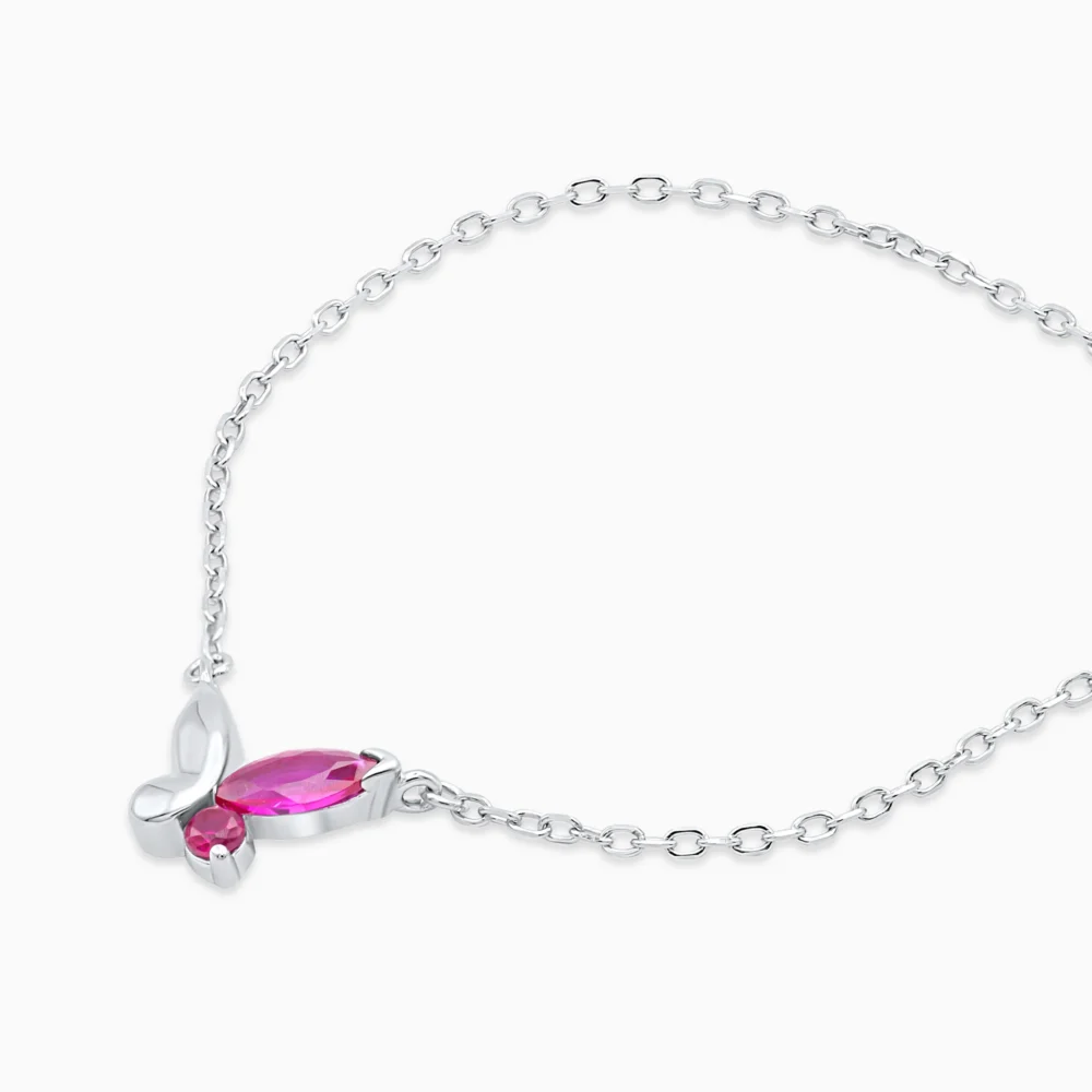 Colier argint flori cubic zirconia roz blossom touch vedere laterala