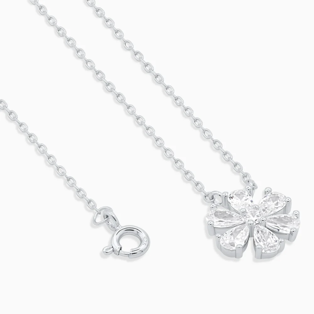 Colier argint pandantiv floare pietre zirconia crystal bloom detaliu inchidere